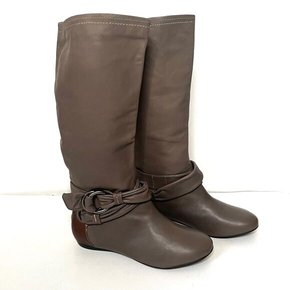 VTG Y2K B Makowsky FREBAY Leather Mocha Mouse Boho Buckle Slouch Boots SZ 7.5W - Picture 3 of 12